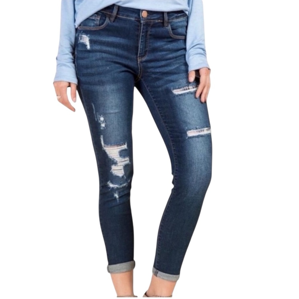 Harper Distressed Ripped Skinny Ankle Denim Jeans 28